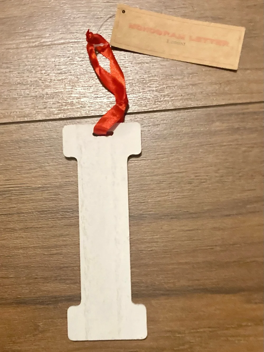 Target Bullseye Monogram Letter “I”  Christmas Ornament White Wood Initial 6